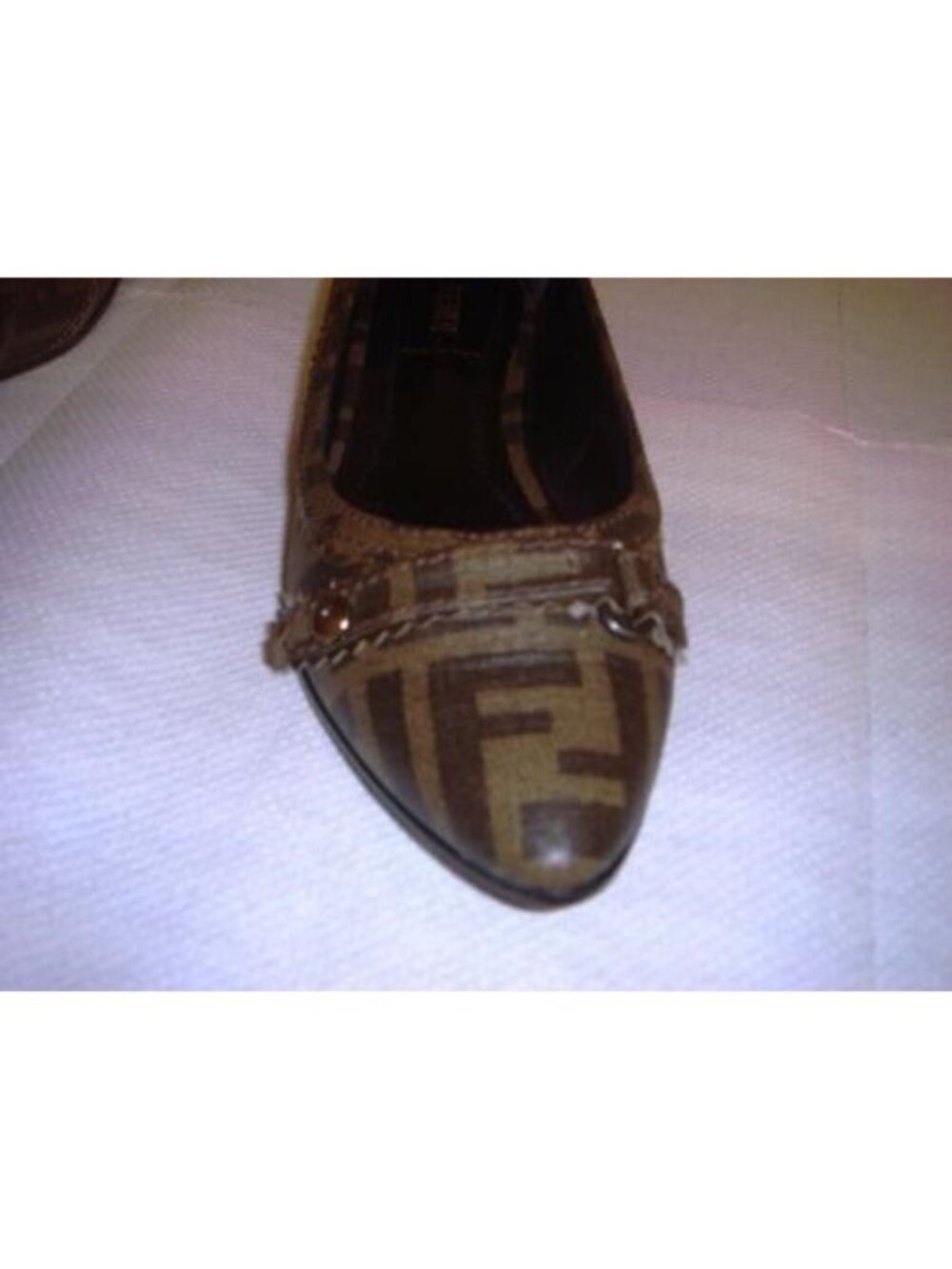 Fendi Zucca Ballet Flats Canvas Shoes with Logo Buckle - New in Box, EU 37 - Picture 4 of 7